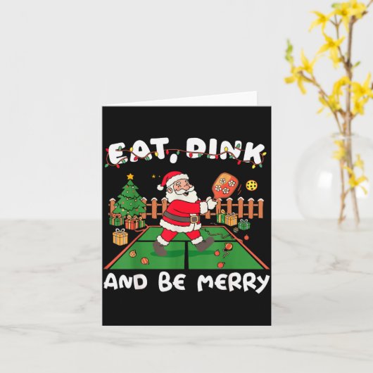 Carte Funny Santa Ckleball Christmas Eat Dink And Be Mer (Fleur jaune)