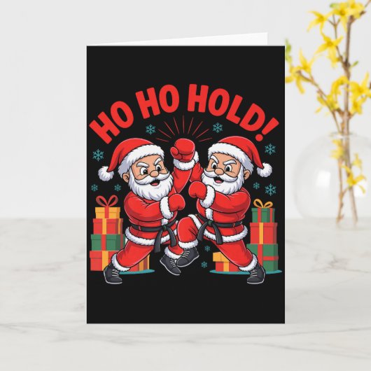 Carte Funny Santa Playing Karate Martial Art Christmas X (Fleur jaune)
