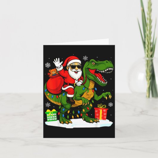 Carte Funny Santa Riding Dinosaur T Rex Christmas Santa (Devant)