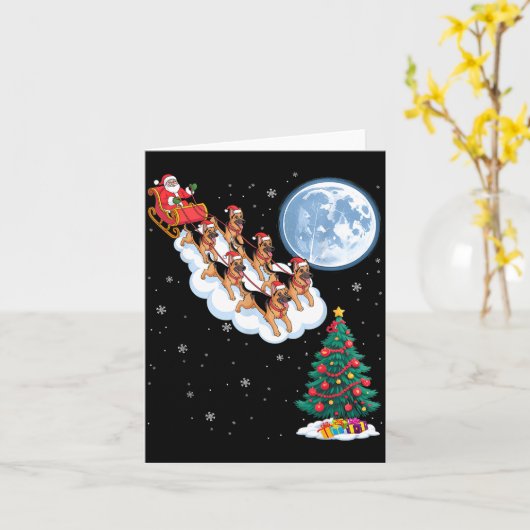 Carte Funny Santa Riding German Shepherd Dog Tree Christ (Fleur jaune)