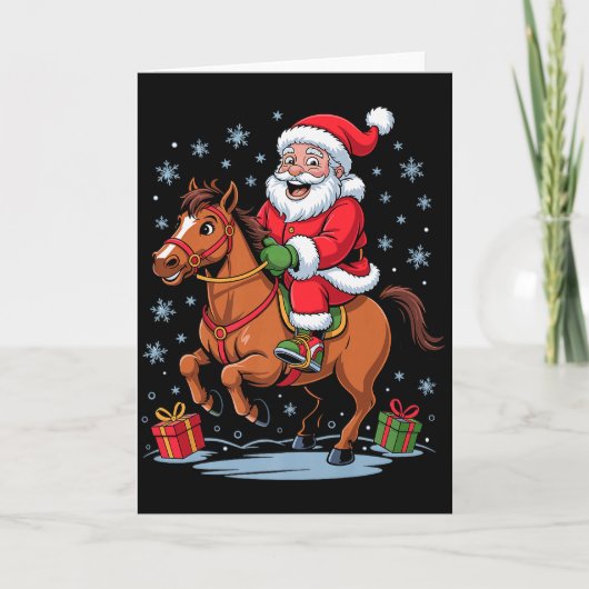 Carte Funny Santa Riding Horse Equestrian Christmas Xmas (Devant)
