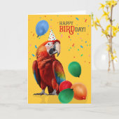 Carte Funny Scarlet Macaw Parrot Birthday (Fleur jaune)