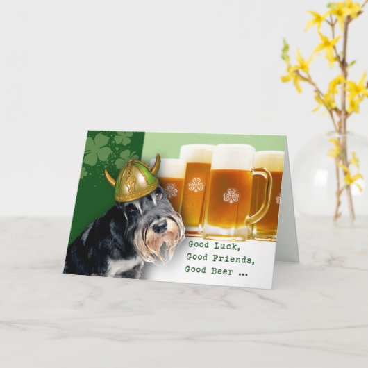 Carte Funny Schnauzer Custom St. Patrick's Day (Fleur jaune)