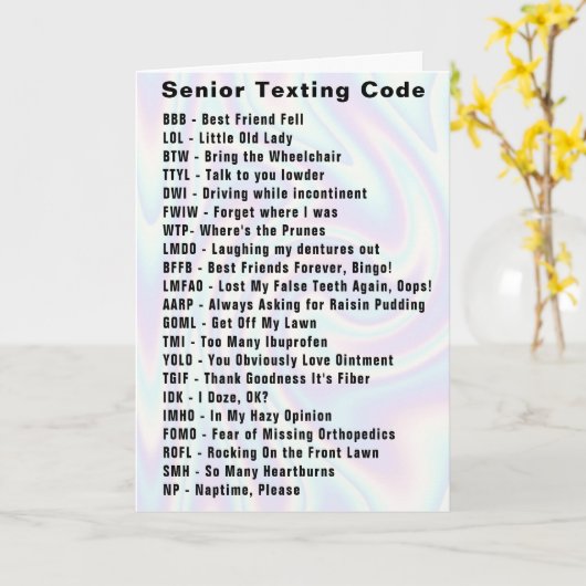 Carte Funny Senior Texting Code (Fleur jaune)