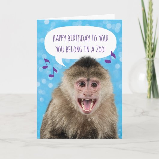 Carte Funny Singing Monkey Birthday (Devant)
