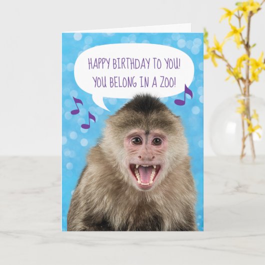 Carte Funny Singing Monkey Birthday (Fleur jaune)