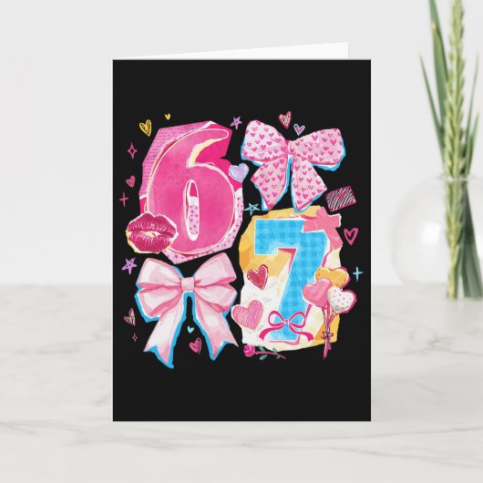 Carte Funny Six Seven Valentine Coquette Bow Preppy Hear (Devant)