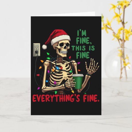 Carte Funny Skeleton Christmas Lights I'm Fine Everythin (Fleur jaune)