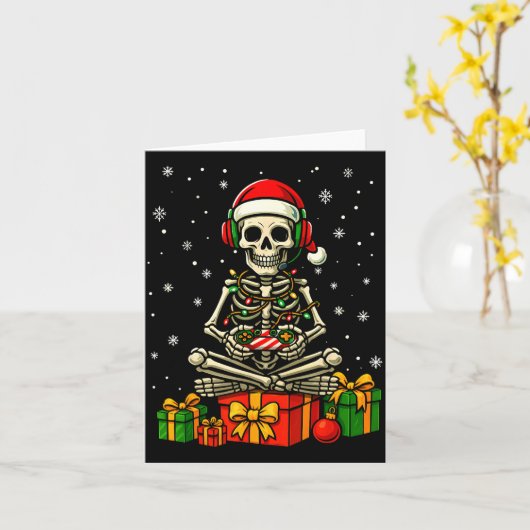 Carte Funny Skeleton Game Controller Xmas Lights Men Wom (Fleur jaune)