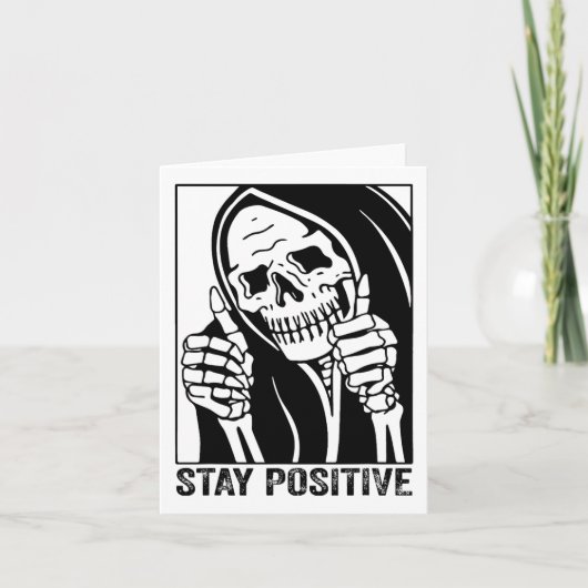 Carte Funny Skull Stay Positive Skeleton Halloween (Devant)