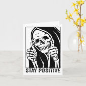 Carte Funny Skull Stay Positive Skeleton Halloween (Fleur jaune)