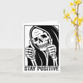 Carte Funny Skull Stay Positive Skeleton Halloween (Fleur jaune)