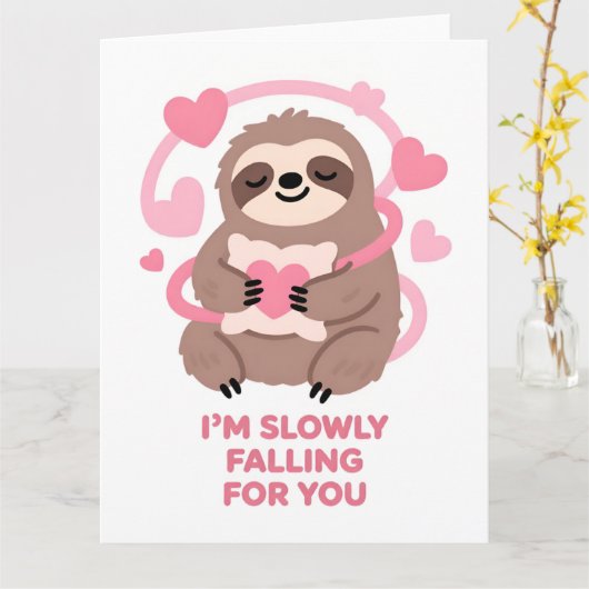 Carte Funny Sloth Love Valentine Greeting Card (Fleur jaune)