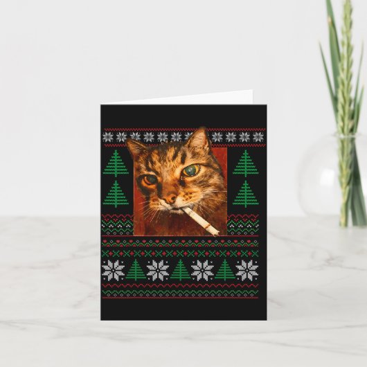 Carte Funny Smoking Cat Meme Christmas Ugly (Devant)