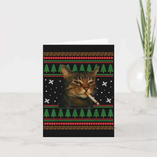 Carte Funny Smoking Cat Meme Christmas Ugly Sweater Cat  (Devant)