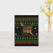 Carte Funny Smoking Cat Meme Christmas Ugly Sweater Cat  (Fleur jaune)