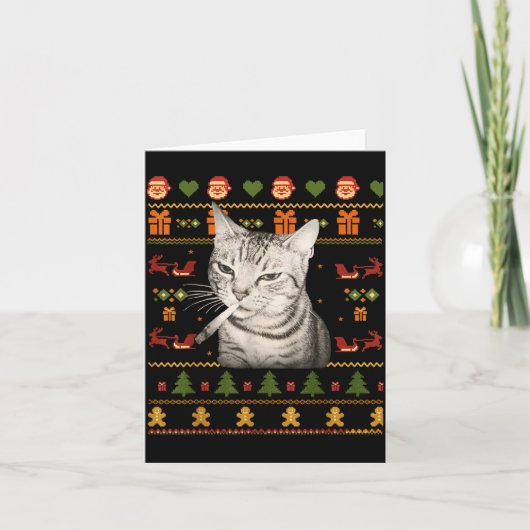 Carte Funny Smoking Cat Meme Christmas Ugly Sweaters For (Devant)