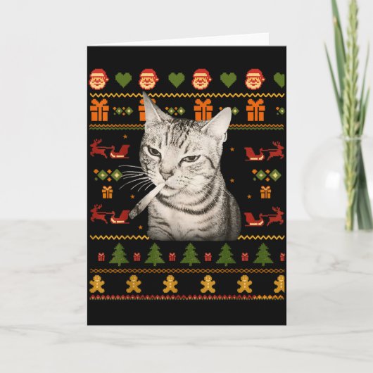 Carte Funny Smoking Cat Meme Christmas Ugly Sweaters For (Devant)