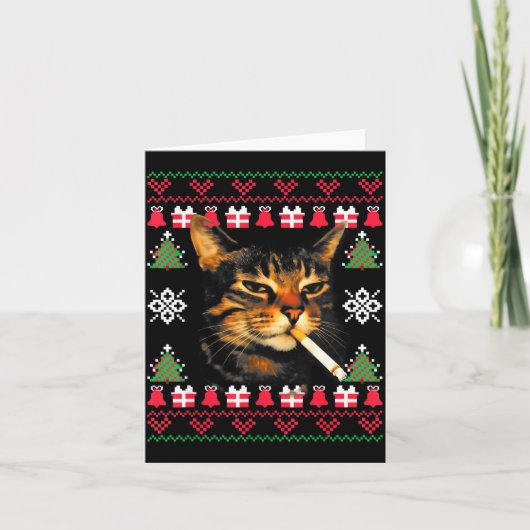 Carte Funny Smoking Cat Meme Ugly Christmas Sweater For (Devant)