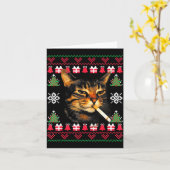 Carte Funny Smoking Cat Meme Ugly Christmas Sweater For (Fleur jaune)