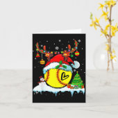 Carte Funny Softball Christmas Reindeer Santa Hat Lights (Fleur jaune)