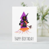 Carte Funny sorcière fêtrement Halloween Anniversaire (Debout devant)