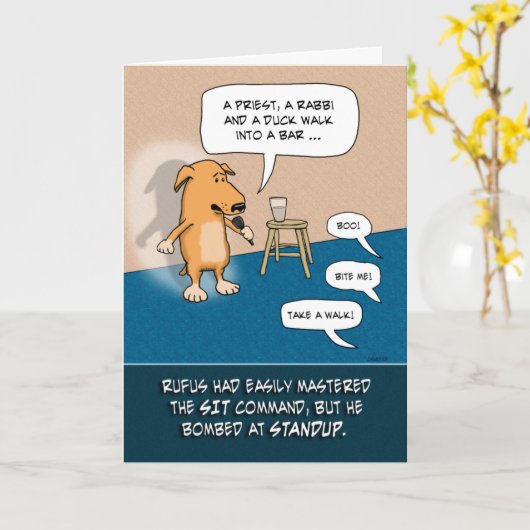 Carte Funny Standup Comic Chien Anniversaire (Fleur jaune)