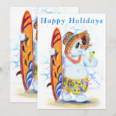 Carte Funny Summer Snowman Surfer (Devant / Derrière)
