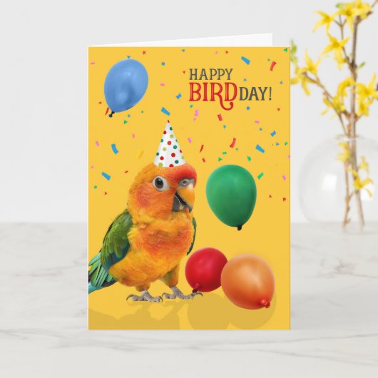 Carte Funny Sun Conure Parrot Birthday (Fleur jaune)