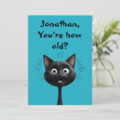 Carte Funny surpris chat noir Quel âge bleu (Debout devant)
