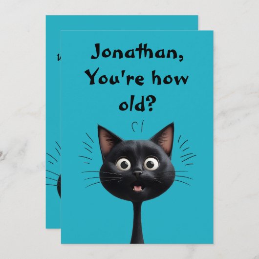 Carte Funny surpris chat noir Quel âge bleu (Devant / Derrière)