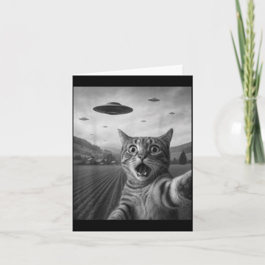 Carte Funny Surprised Ed Cat Selfie With Alien Ufo Cat U (Devant)