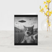 Carte Funny Surprised Ed Cat Selfie With Alien Ufo Cat U (Fleur jaune)