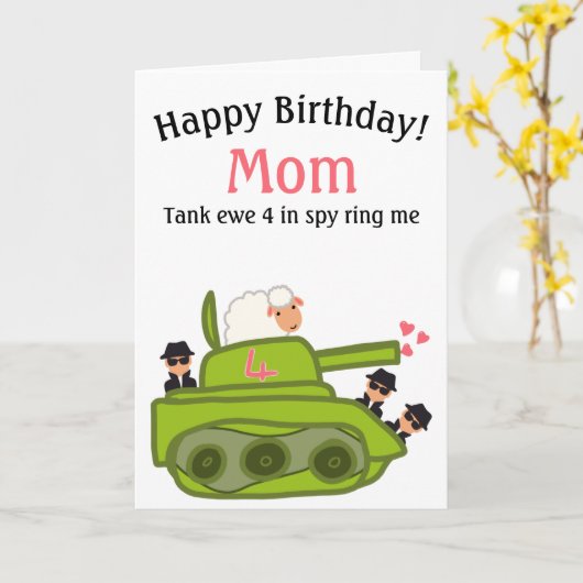 Carte Funny tank ewe mouton jeu de mots caricature maman (Fleur jaune)