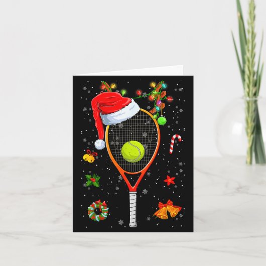 Carte Funny Tennis Racket Reindeer Santa Hat Christmas L (Devant)