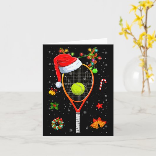Carte Funny Tennis Racket Reindeer Santa Hat Christmas L (Fleur jaune)