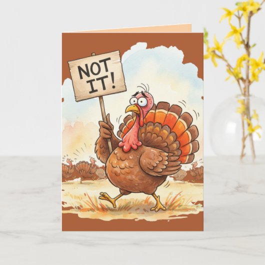Carte Funny Thanksgiving Card – Turkey Trouble (Fleur jaune)