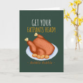 Carte Funny Thanksgiving Humour Préparez-vous les fatpan (Fleur jaune)