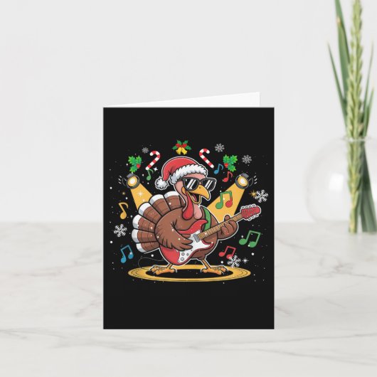 Carte Funny Thanksgiving Santa Hat Turkey Rock Star Play (Devant)