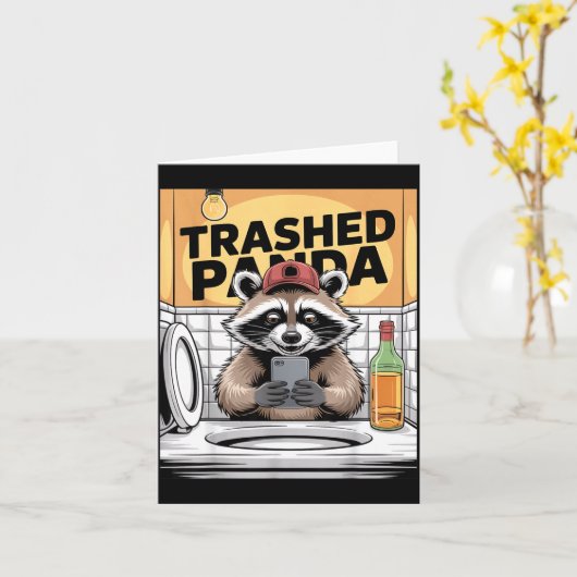 Carte Funny Trashed Panda Raccoon Gets Drunk  (Fleur jaune)