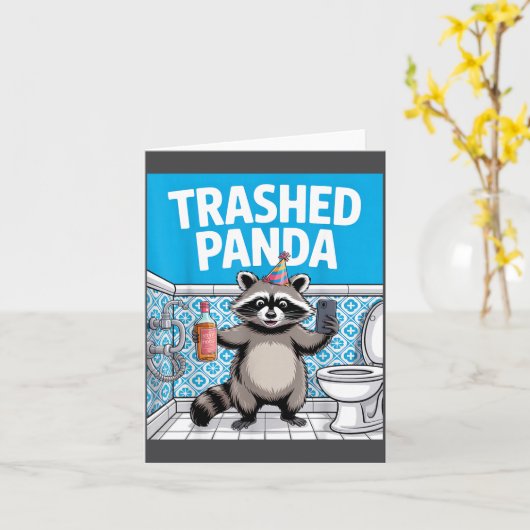 Carte Funny Trashed Panda Raccoon Gets Drunk  (Fleur jaune)