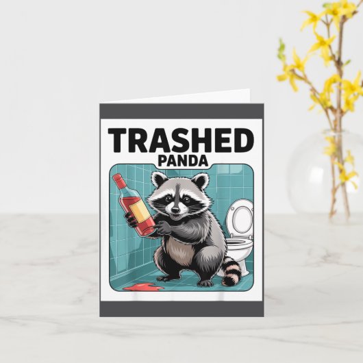 Carte Funny Trashed Panda Raccoon Gets Drunk  (Fleur jaune)