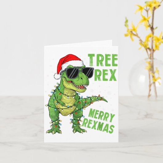 Carte Funny Tree Rex Christmas Dinosaur Santa Hat Lights (Fleur jaune)