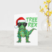 Carte Funny Tree Rex Christmas Dinosaur Santa Hat Lights (Fleur jaune)