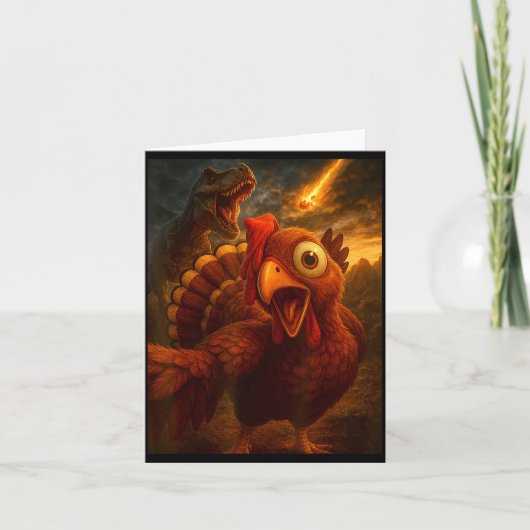 Carte Funny Turkey Selfie With Dinosaur And Meteor Acaly (Devant)