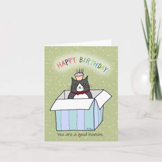 Carte Funny Tuxedo Chat dans une boîte avec cupcake Anni (Devant)