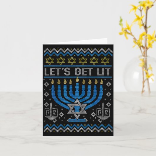 Carte Funny Ugly Hanukkah Sweater Lets Get Lit Menorah J (Fleur jaune)