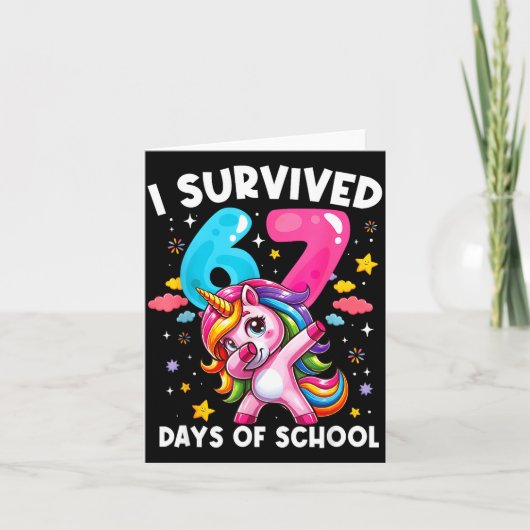 Carte Funny Unicorn I Survived 67 Days Of School Meme Fo (Devant)