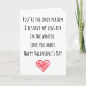 Carte Funny Valentine J'ai Rasé Mes Jambes Pliées (Devant)