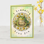 Carte Funny Valentines Day Aquarelle Frog & Nom personna (Fleur jaune)